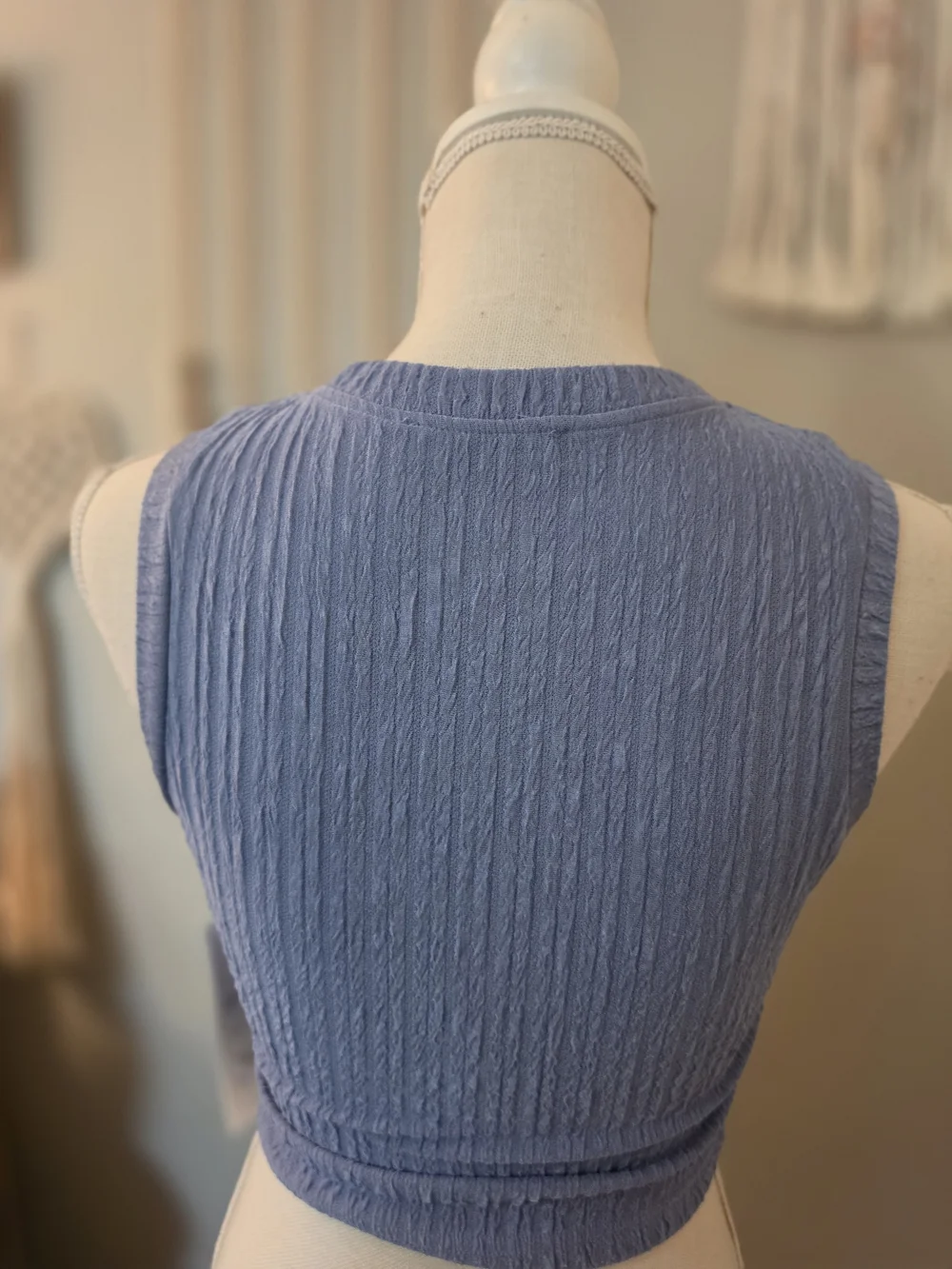 Sleeveless Textured Crop Tank Top - Dusty Blue - Picture 3 of 5